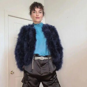 Blue dyed Deora feather jacket by Lamarque